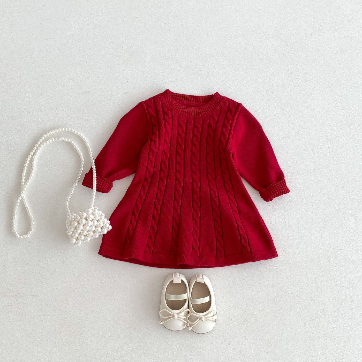 New Children Korean Girls&#039; Sweater Skirt Twist Round Neck Long Sleeve Warm Knitted Dress For Autumn And Winter