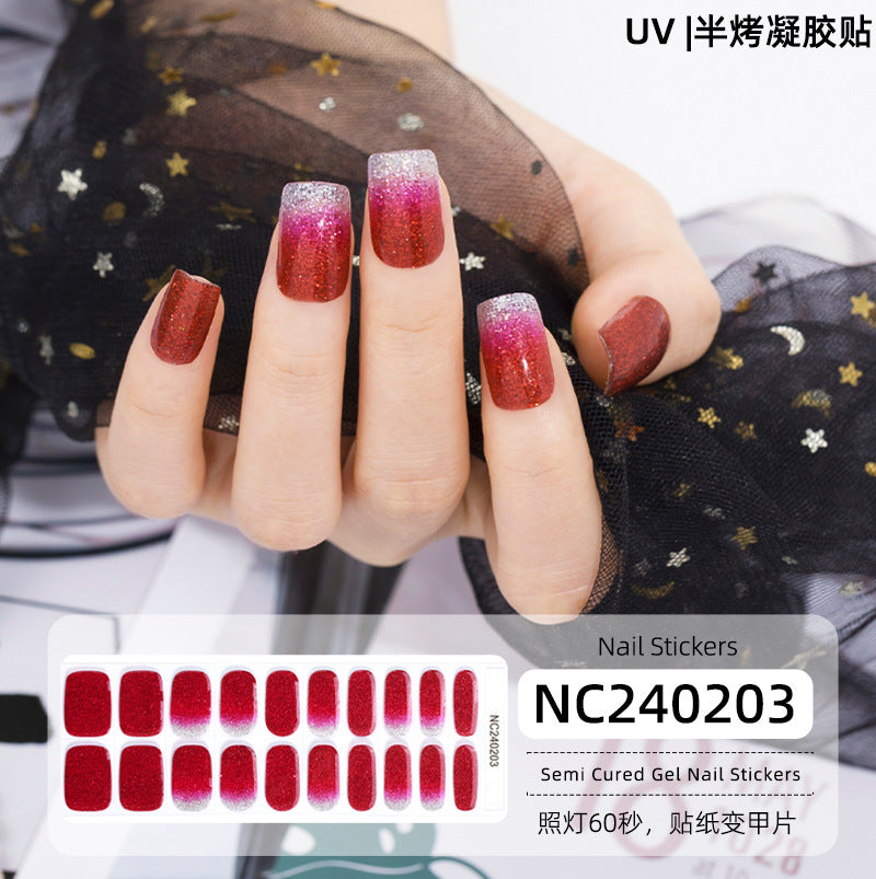 New Semi-cured Gel Nail Stickers Cross-border Flash Bronzing Laser UV Gel Nail Stickers