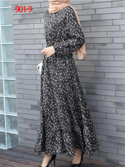 2022 Hot Sale European Beauty Dress Muslim Waist Thin Floral A-line Skirt