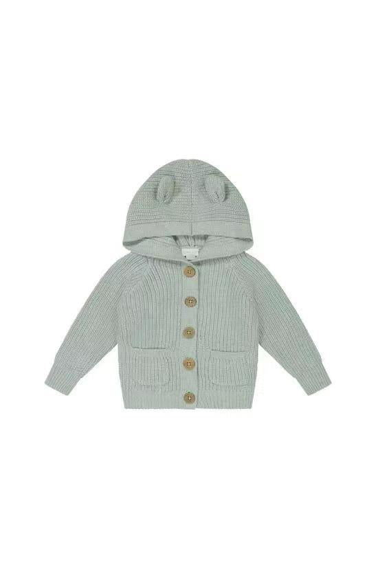 Baby Autumn New Cute Hooded Wool Clothes Solid Color Baby Boys And Girls Thickened Knitted Cardigan Single-breasted Jacket