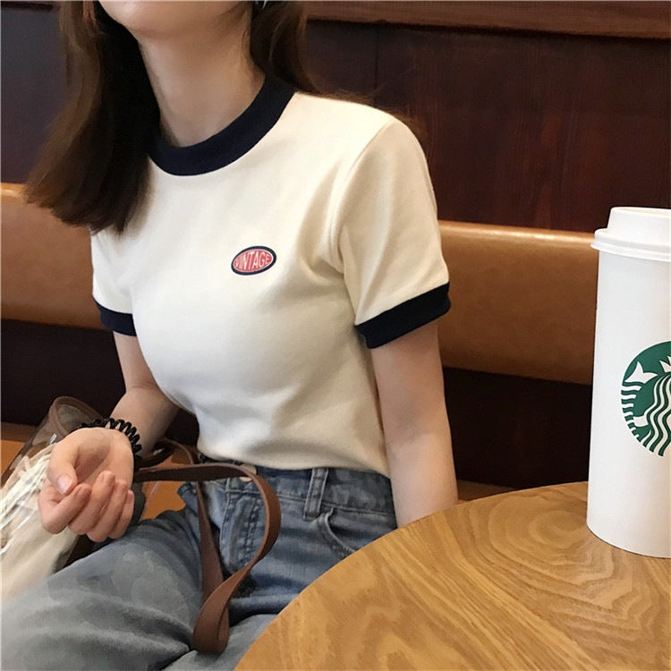 Official Map (95 Cotton) Cotton Short-sleeved T-shirt Women&#039;s 2022 New Short Slim Top Design Sense Niche Ins