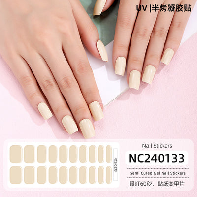 20 Refers To Solid Color Semi-cured UV Nail Stickers Pearlescent Simple Gel Nail Stickers Gel Nail