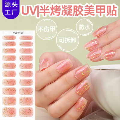 New Semi-cured Gel Nail Stickers Cross-border Flash Bronzing Laser UV Gel Nail Stickers