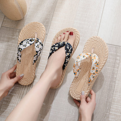 Factory Wholesale Summer New Imitation Straw Women&#039;s Casual Flip-flops Flowers Korean Tide Beach Sandals