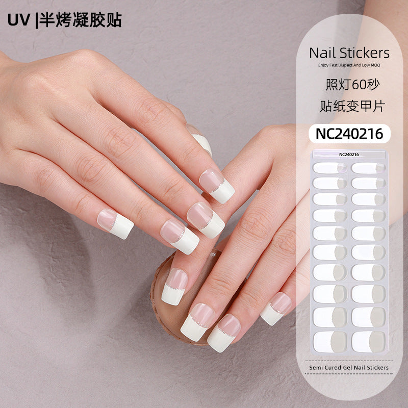 Custom French Gel Nail Stickers UV Phototherapy Semi-cured Gel Nail Stickers Gel Nail Nail Stickers