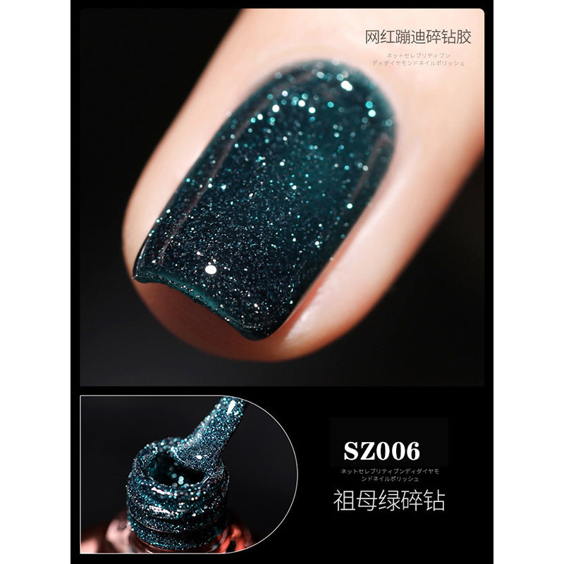 18 Ml Bursting Disco Dynamic Broken Diamond Nail Polish Glue Magic Bright Powder Phototherapy Finger Nail Shop Set