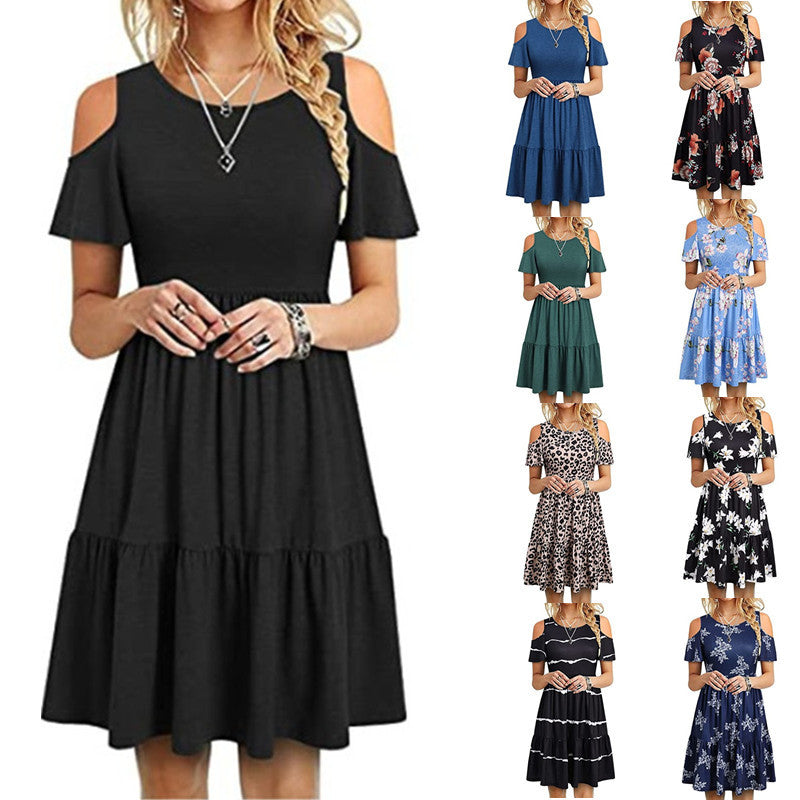 Women&#039;s Wear Wish Amazon Ebay Popular Fashion Short Sleeve Off-shoulder Dress