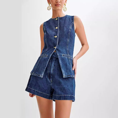 Summer Fashion Leisure Sleeveless High Waist Women&#039;s Suit Denim Shorts