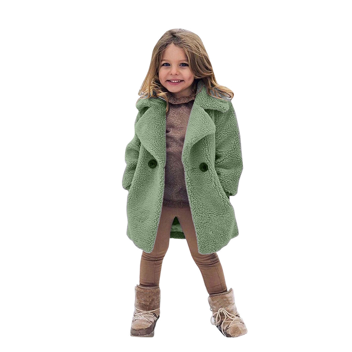 European And American Cross-border Children&#039;s Clothing New Autumn And Winter Coat Middle-aged Children&#039;s Fur Coat Imitation Cashmere Large Grain Lapel Windbreaker