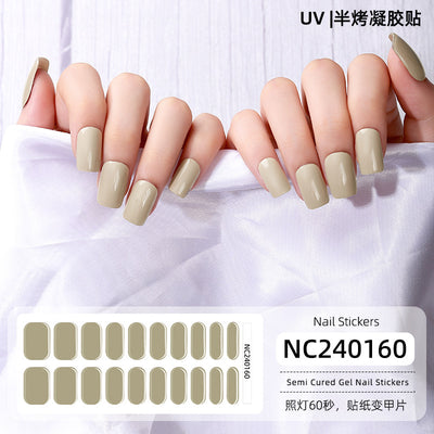 20 Refers To Solid Color Semi-cured UV Nail Stickers Pearlescent Simple Gel Nail Stickers Gel Nail