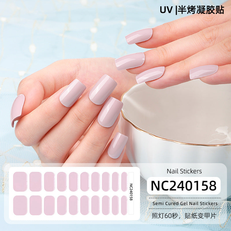 20 Refers To Solid Color Semi-cured UV Nail Stickers Pearlescent Simple Gel Nail Stickers Gel Nail