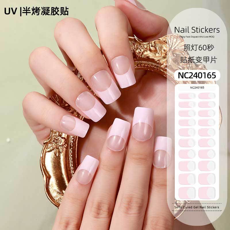 Custom French Gel Nail Stickers UV Phototherapy Semi-cured Gel Nail Stickers Gel Nail Nail Stickers