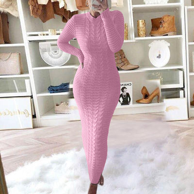 American Autumn And Winter New Women&#039;s Clothing Amazon Wish Fashion Twist Long-sleeved Woolen Dress Spot