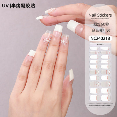 Custom French Gel Nail Stickers UV Phototherapy Semi-cured Gel Nail Stickers Gel Nail Nail Stickers