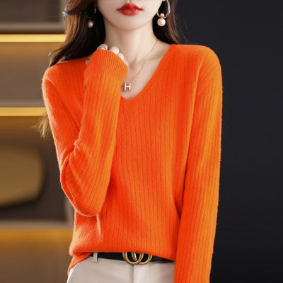 Autumn And Winter New Woolen Sweater Women&#039;s V-neck Long-sleeved Pullover Sweater Loose Round Neck Inner Knitted Sweater Bottoming Shirt