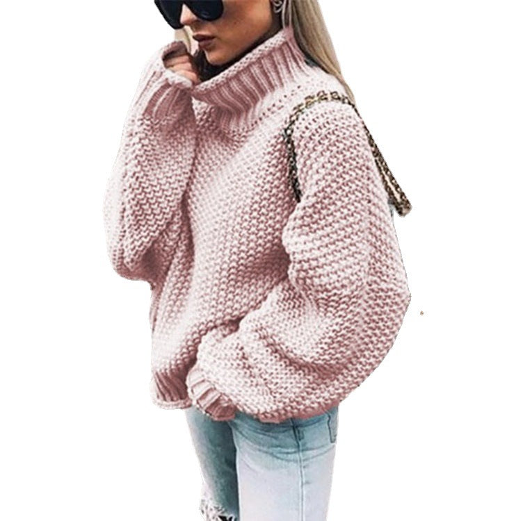 2024 Autumn And Winter New Thick Line Sweater Female Amazon Hot Style Curled Turtleneck Dolman Sleeve Knitted Sweater