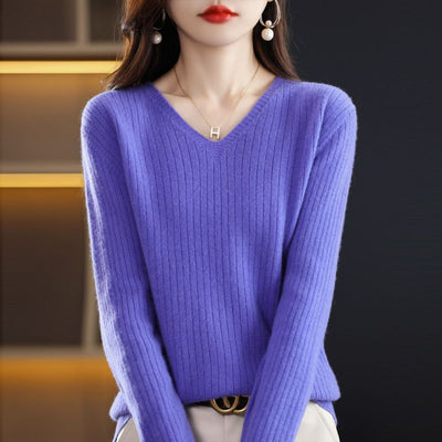 Autumn And Winter New Woolen Sweater Women&#039;s V-neck Long-sleeved Pullover Sweater Loose Round Neck Inner Knitted Sweater Bottoming Shirt