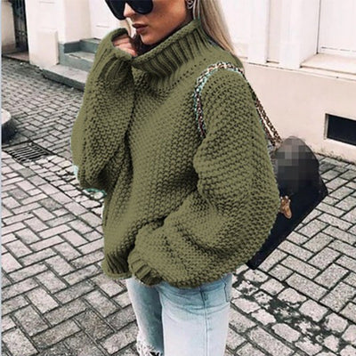 2024 Autumn And Winter New Thick Line Sweater Female Amazon Hot Style Curled Turtleneck Dolman Sleeve Knitted Sweater