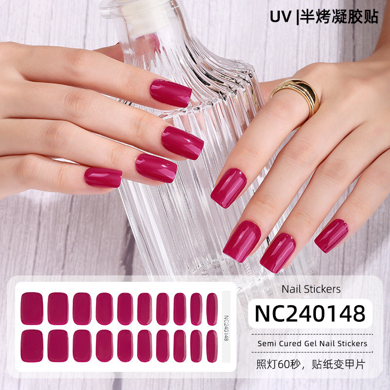 20 Refers To Solid Color Semi-cured UV Nail Stickers Pearlescent Simple Gel Nail Stickers Gel Nail