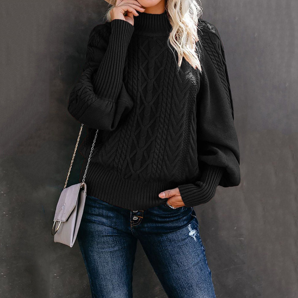 2022 Winter New Mid-neck Sweater Women&#039;s Amazon Loose Long-sleeved Knitted Solid-color Sweater