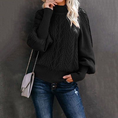 2022 Winter New Mid-neck Sweater Women&#039;s Amazon Loose Long-sleeved Knitted Solid-color Sweater