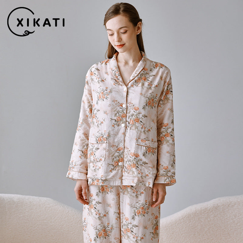 Moon Suit Spring And Summer 2024 New Postpartum Gauze Breastfeeding Home Suit Pregnant Women Spring And Autumn Pajamas