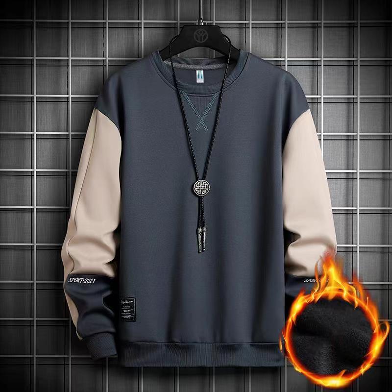 2022 New Men&amp;#039;s Korean Style Pullover Loose Sweater Youth Round Neck Long Sleeve Stitching Sports Simple Sweater