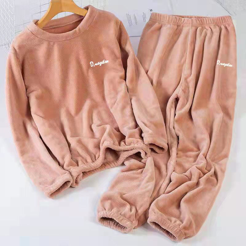 2023 Fairy Warm Suit Coral Velvet Home Clothes Plus Velvet Thickened Pajamas Loose Can Be Weared Outside Large Size Pajamas