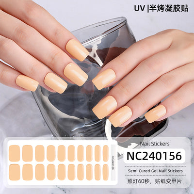 20 Refers To Solid Color Semi-cured UV Nail Stickers Pearlescent Simple Gel Nail Stickers Gel Nail