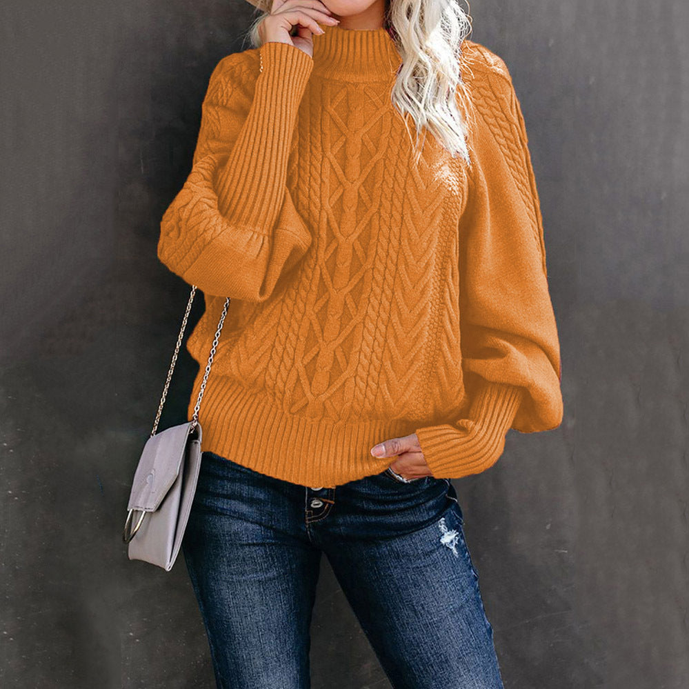 2022 Winter New Mid-neck Sweater Women&#039;s Amazon Loose Long-sleeved Knitted Solid-color Sweater