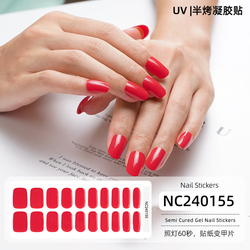 20 Refers To Solid Color Semi-cured UV Nail Stickers Pearlescent Simple Gel Nail Stickers Gel Nail