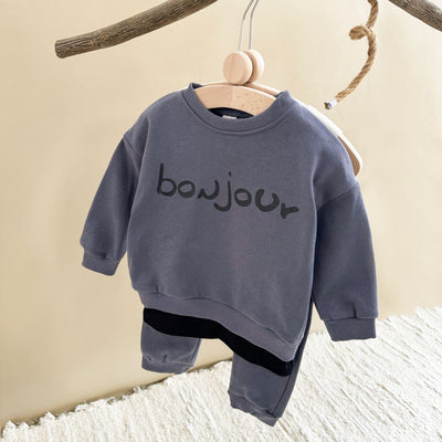 Two-piece Men&#039;s And Children&#039;s Korean-style Letter Printing Fake Two-piece Long-sleeved Round Neck Top Plus Sports Trousers Baby Suit