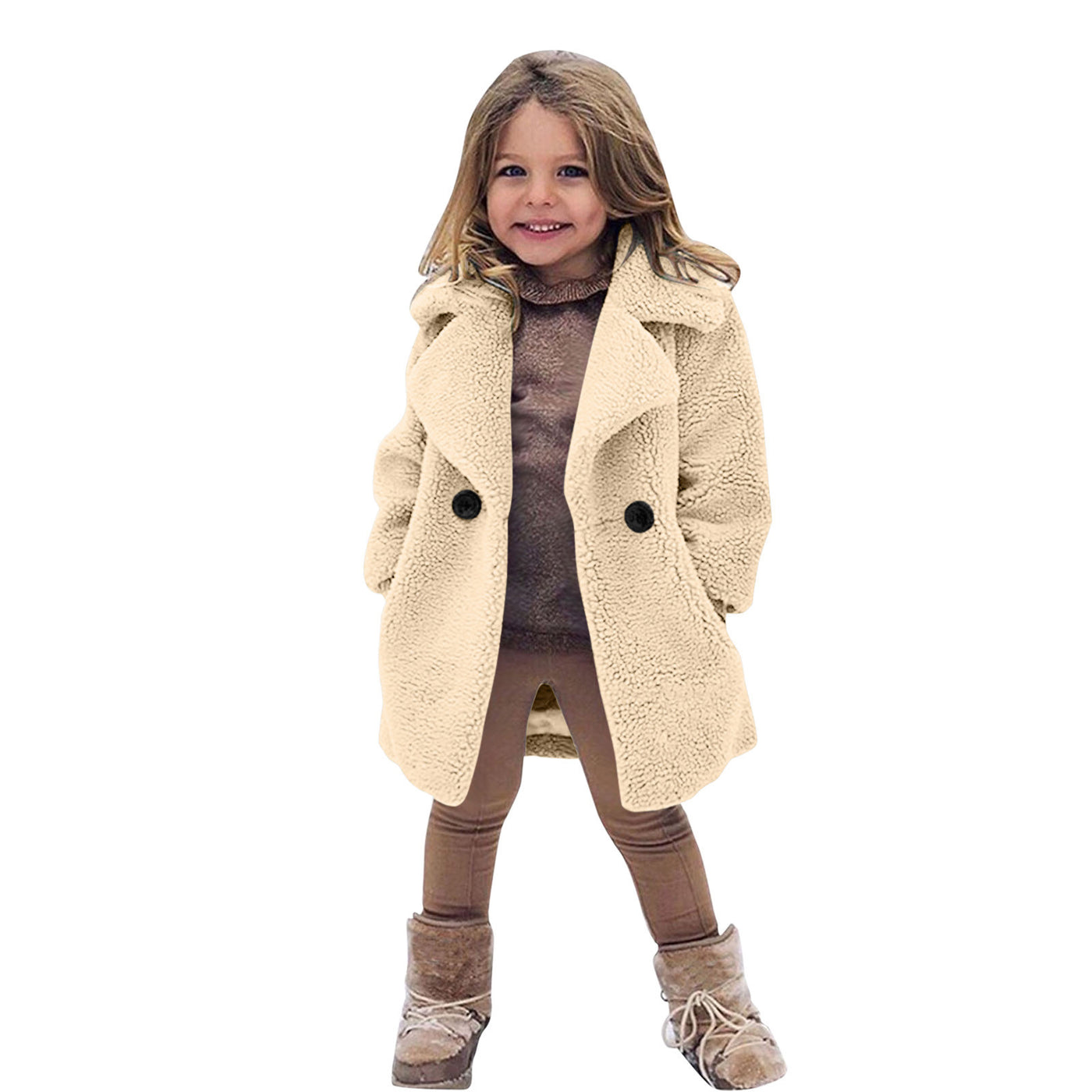 European And American Cross-border Children&#039;s Clothing New Autumn And Winter Coat Middle-aged Children&#039;s Fur Coat Imitation Cashmere Large Grain Lapel Windbreaker