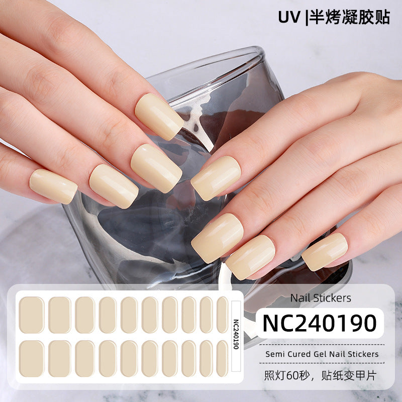 20 Refers To Solid Color Semi-cured UV Nail Stickers Pearlescent Simple Gel Nail Stickers Gel Nail