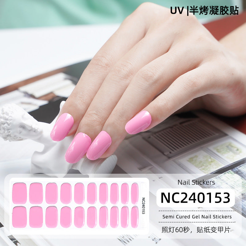 20 Refers To Solid Color Semi-cured UV Nail Stickers Pearlescent Simple Gel Nail Stickers Gel Nail