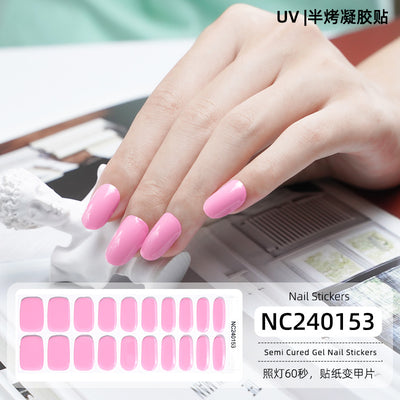 20 Refers To Solid Color Semi-cured UV Nail Stickers Pearlescent Simple Gel Nail Stickers Gel Nail