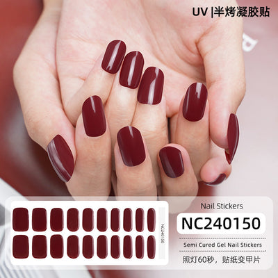 20 Refers To Solid Color Semi-cured UV Nail Stickers Pearlescent Simple Gel Nail Stickers Gel Nail