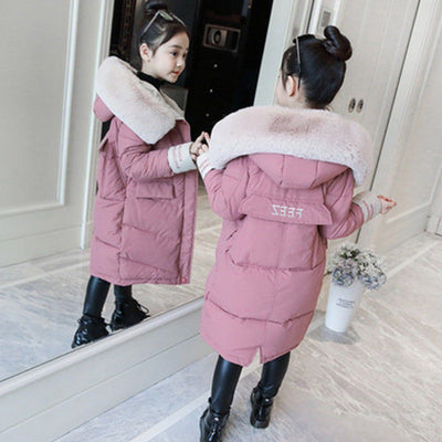 New Generation Of Girls&#039; Cotton-padded Clothes, Mid-length, Thickened, Korean-style Winter Warm-padded Jackets, Large Fur Collar, Large Pockets, Trendy Cotton-padded Jackets