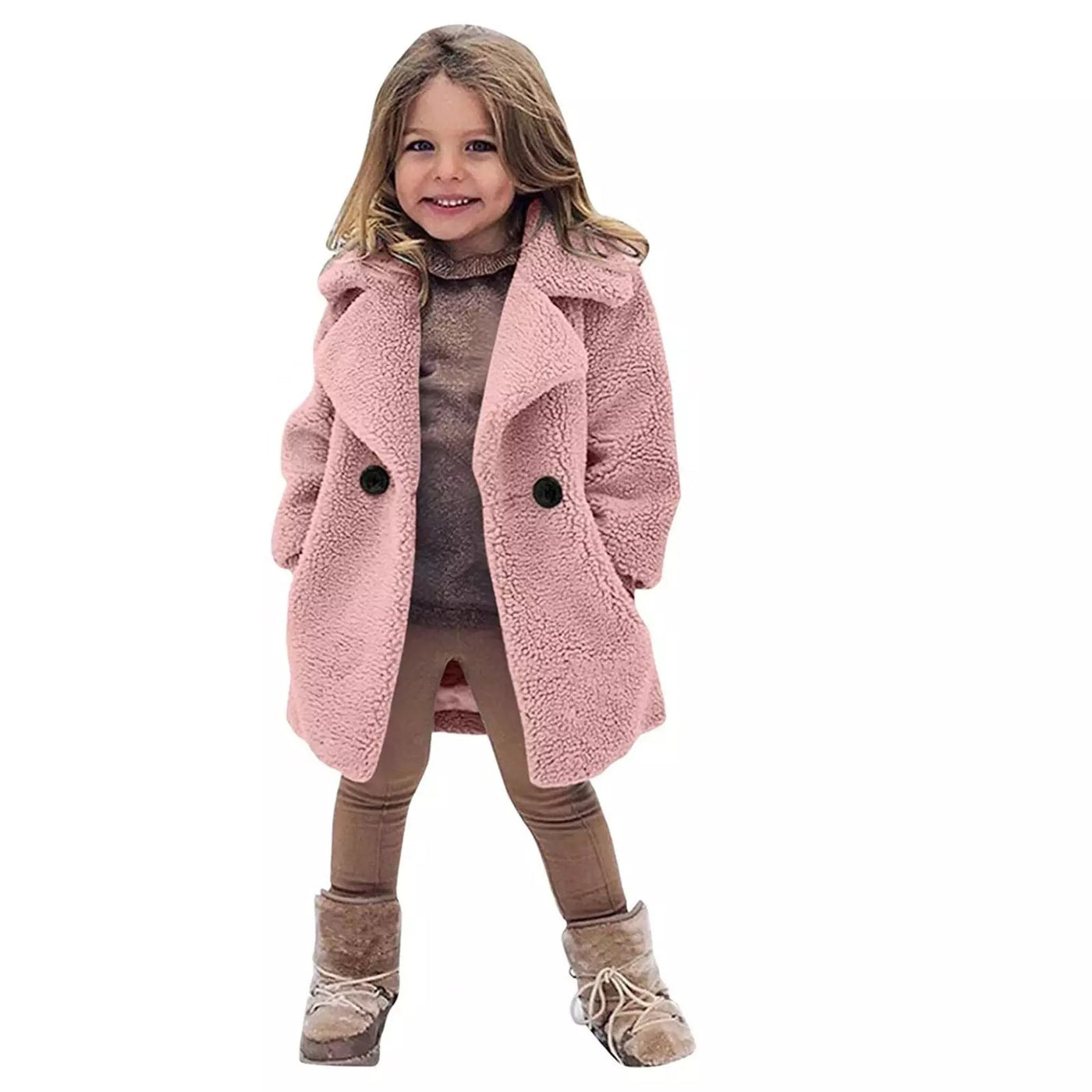 European And American Cross-border Children&#039;s Clothing New Autumn And Winter Coat Middle-aged Children&#039;s Fur Coat Imitation Cashmere Large Grain Lapel Windbreaker