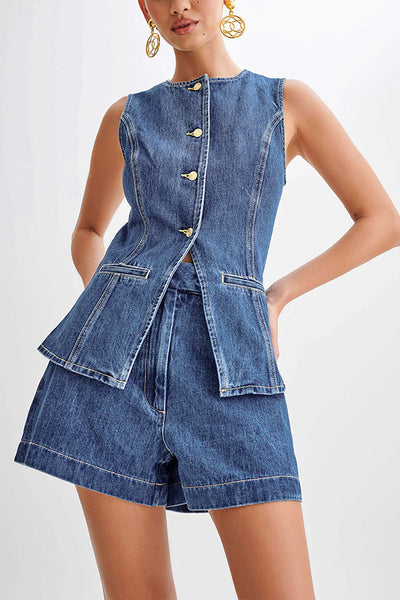 Summer Fashion Leisure Sleeveless High Waist Women&#039;s Suit Denim Shorts