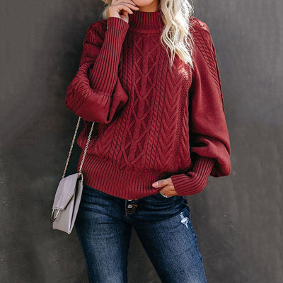 2022 Winter New Mid-neck Sweater Women&#039;s Amazon Loose Long-sleeved Knitted Solid-color Sweater