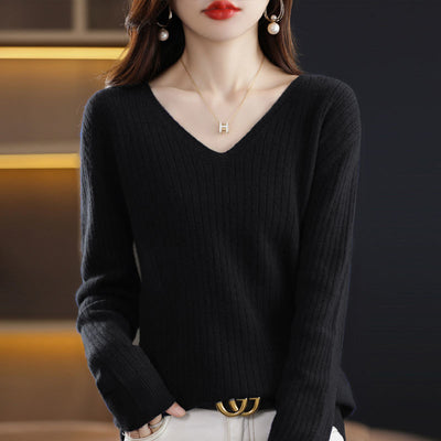 Autumn And Winter New Woolen Sweater Women&#039;s V-neck Long-sleeved Pullover Sweater Loose Round Neck Inner Knitted Sweater Bottoming Shirt