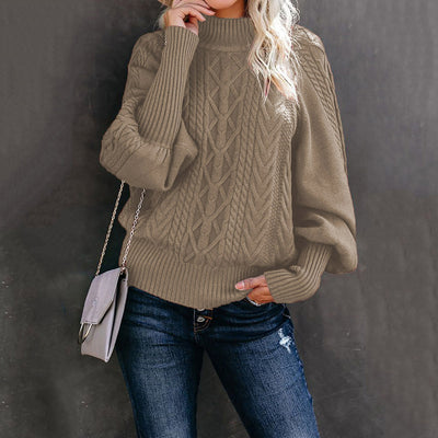 2022 Winter New Mid-neck Sweater Women&#039;s Amazon Loose Long-sleeved Knitted Solid-color Sweater