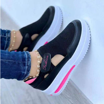 Summer Foreign Trade Large Size Fly-woven Breathable Casual Single-layer Shoes Wedge Heel Thick-soled Hollow Velcro Round Toe Low-top Women&#039;s Single-layer Shoes