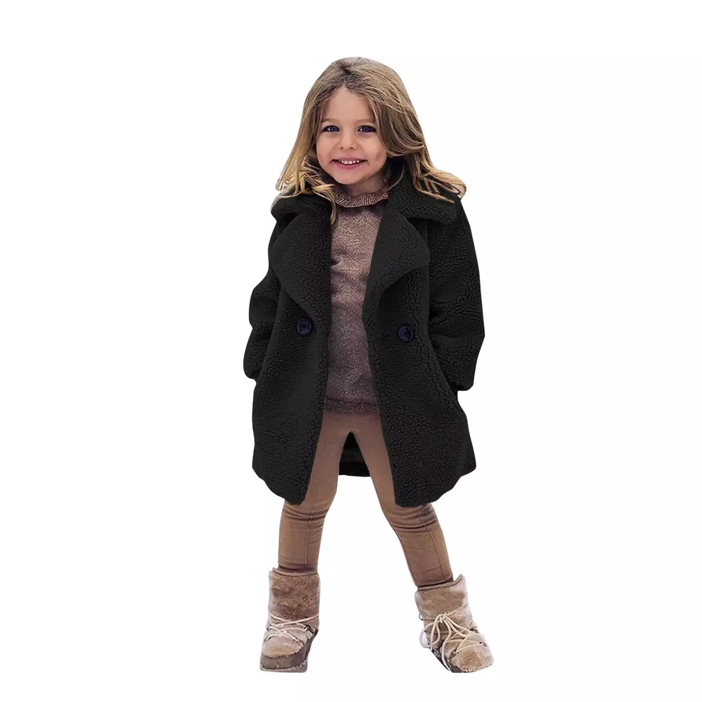 European And American Cross-border Children&#039;s Clothing New Autumn And Winter Coat Middle-aged Children&#039;s Fur Coat Imitation Cashmere Large Grain Lapel Windbreaker