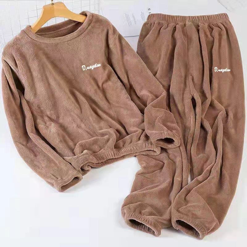 2023 Fairy Warm Suit Coral Velvet Home Clothes Plus Velvet Thickened Pajamas Loose Can Be Weared Outside Large Size Pajamas