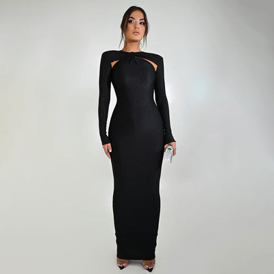 New Sexy Tight Long Hot Rhinestone Long Sleeve Stitching Dress