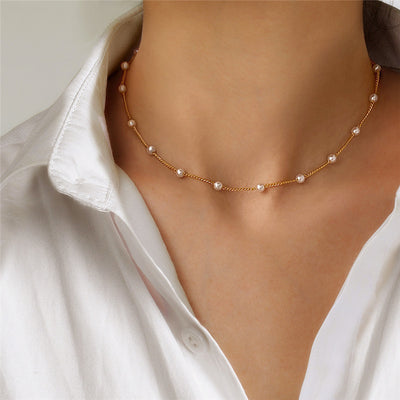 Europe And The United States Cross-border Jewelry New Pearl Neck Chain Fashion Clavicle Chain Choker Neck Jewelry Women