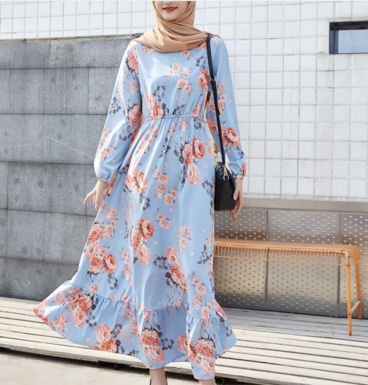 2022 Hot Sale European Beauty Dress Muslim Waist Thin Floral A-line Skirt