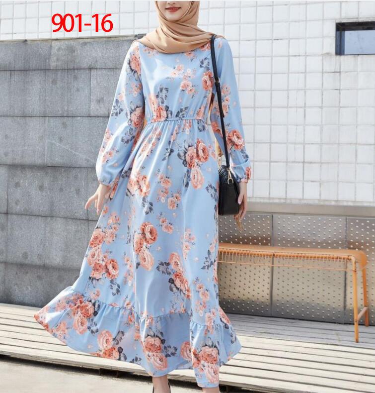 2022 Hot Sale European Beauty Dress Muslim Waist Thin Floral A-line Skirt